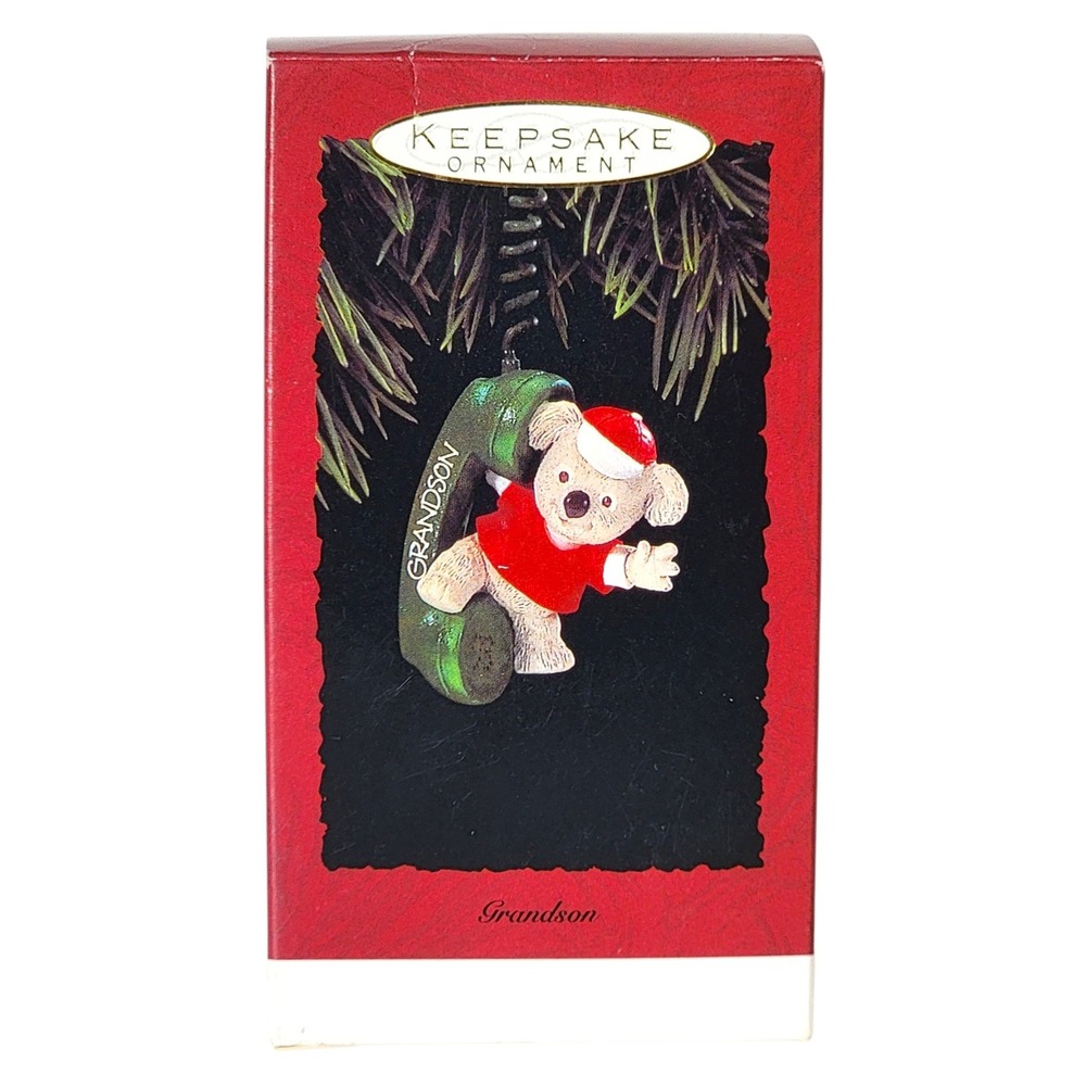 VTG 90s Hallmark Grandson Christmas Ornament 1993 Koala Bear Phone Keepsake Gift